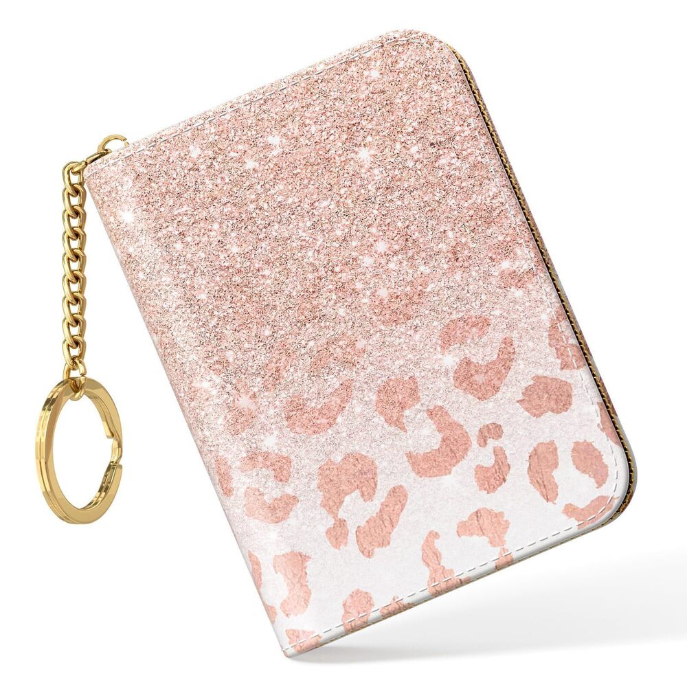 5973 Small RFID Blocking Credit Card Wallet Pink Gilt Leather 12 Slots